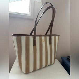 Tommy Hilfiger Striped Brown and Cream Tote Bag